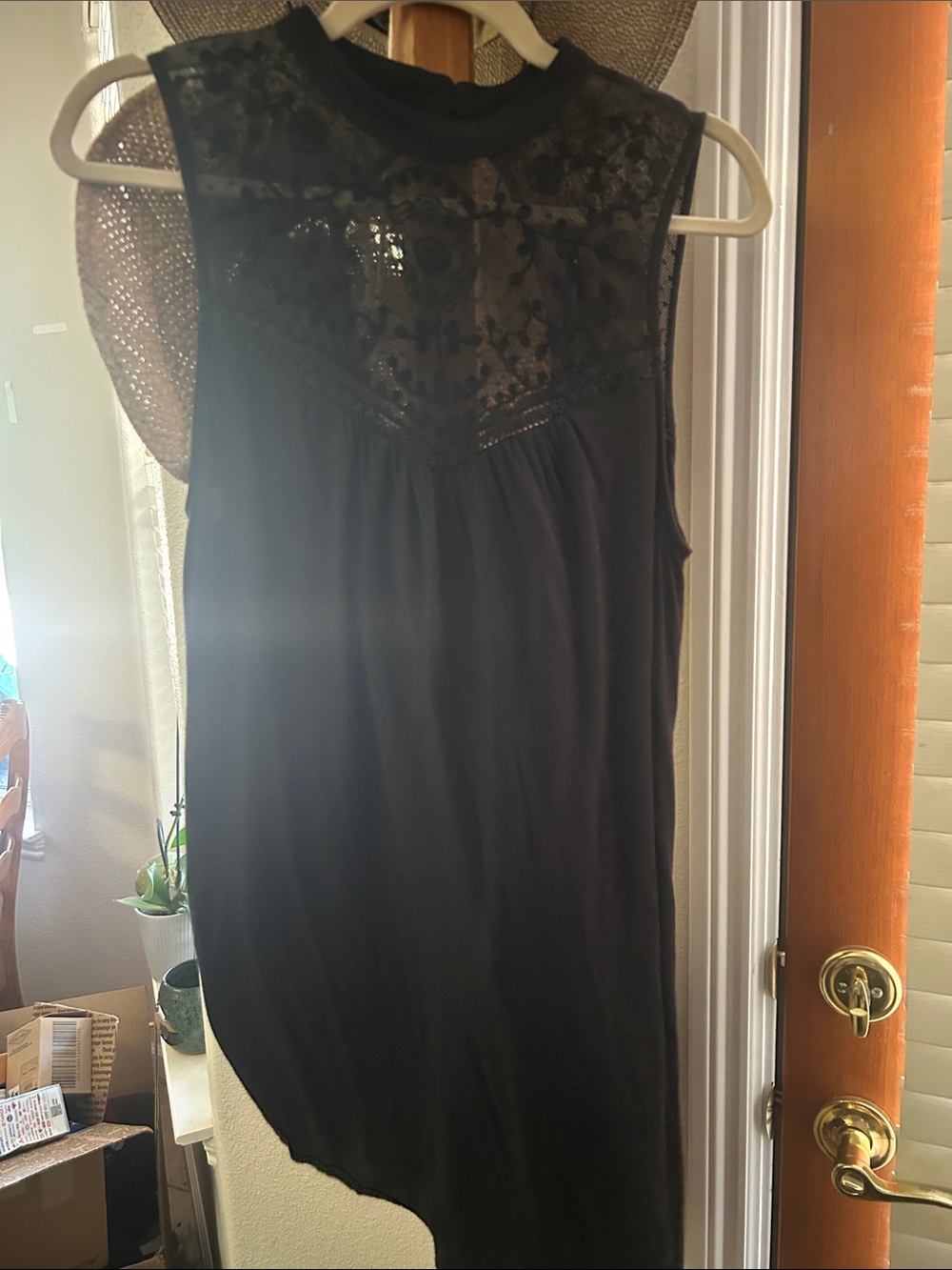 American Eagle Outfitters Black Lace Yoke High-Neck Camisole
